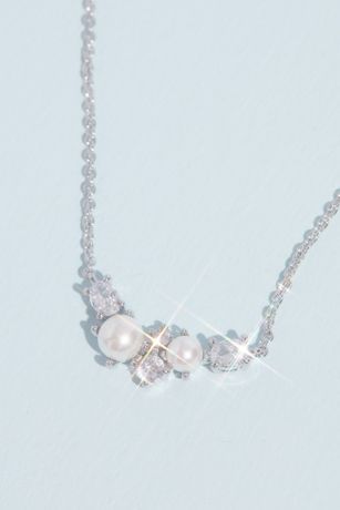 Pearl and Cubic Zirconia Cluster Necklace